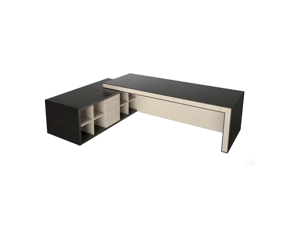 Стол руководителя с передней панелью полуглянцевый/лакированный, левый 3075х2355х780 Belesa