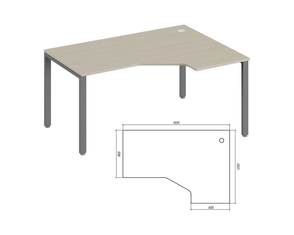 Эргономичный стол правый 160 Trend Metal Дуб феррара