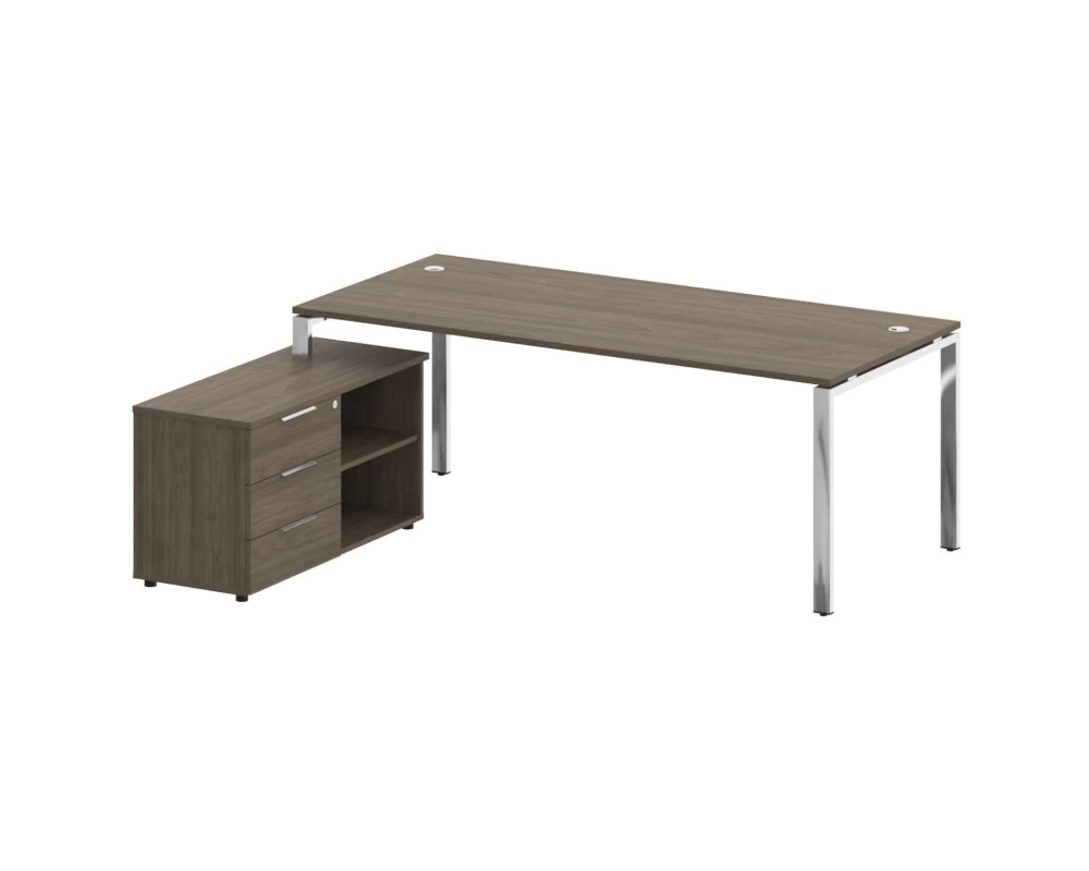 Стол рабочий руководителя с опорной тумбой левый 2100x1720x750 Metal System Direct