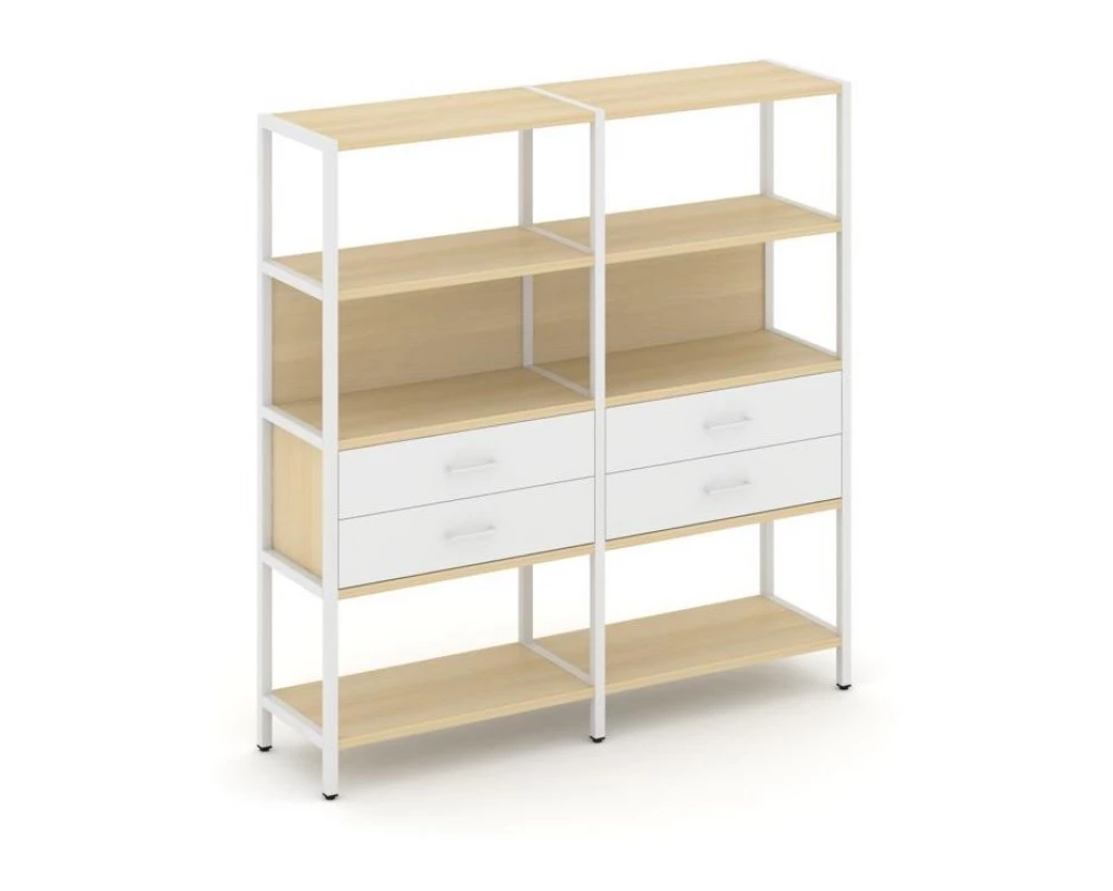 Двухсекционный стеллаж четырехярусный с ящиками 1590х400х1613 Shelf System