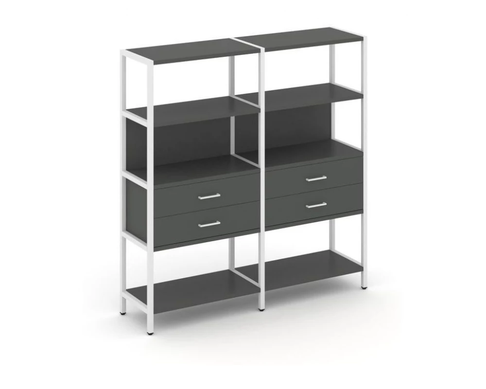 Двухсекционный стеллаж четырехярусный с ящиками 1590х400х1613 Shelf System