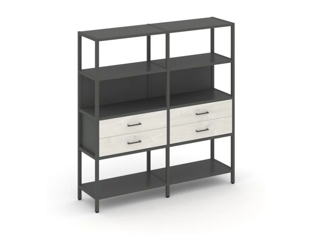 Двухсекционный стеллаж четырехярусный с ящиками 1590х400х1613 Shelf System