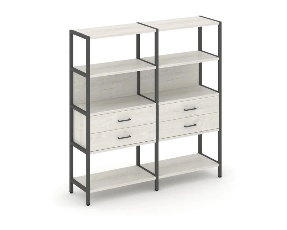 Двухсекционный стеллаж четырехярусный с ящиками 1590х400х1613 Shelf System