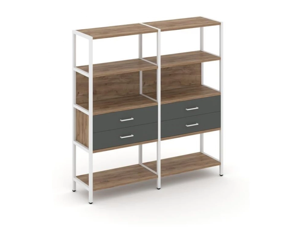 Двухсекционный стеллаж четырехярусный с ящиками 1590х400х1613 Shelf System