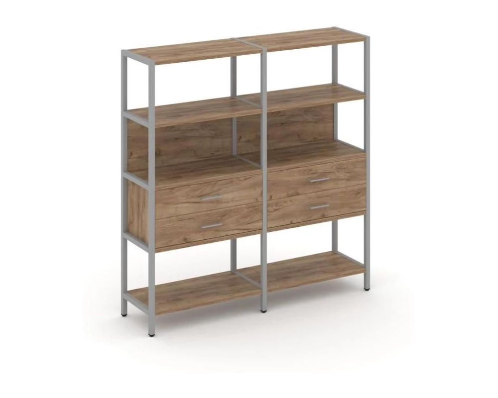 Двухсекционный стеллаж четырехярусный с ящиками 1590х400х1613 Shelf System