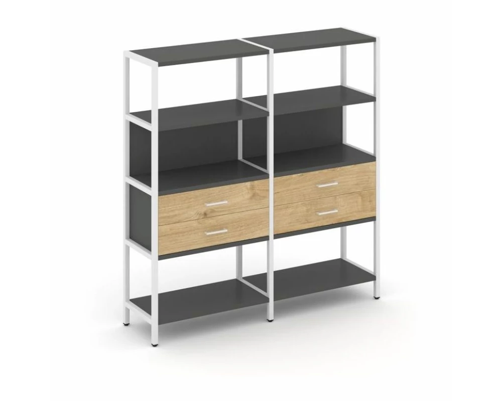 Двухсекционный стеллаж четырехярусный с ящиками 1590х400х1613 Shelf System