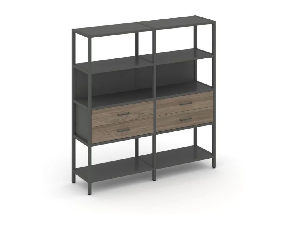 Двухсекционный стеллаж четырехярусный с ящиками 1590х400х1613 Shelf System