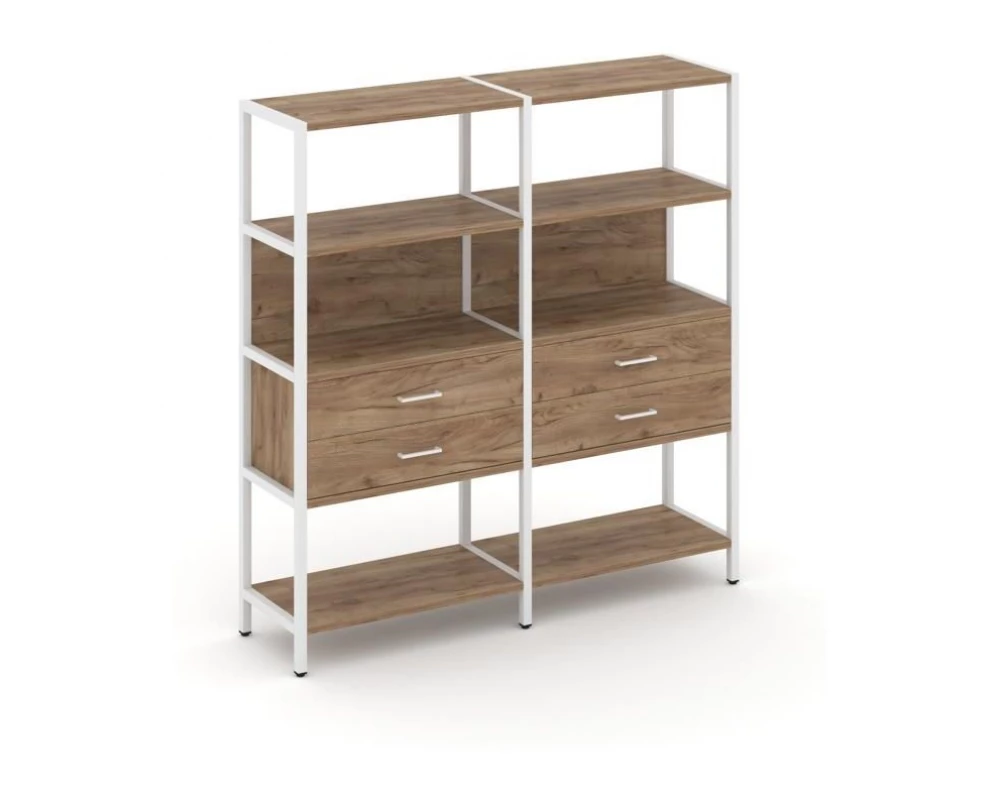 Двухсекционный стеллаж четырехярусный с ящиками 1590х400х1613 Shelf System