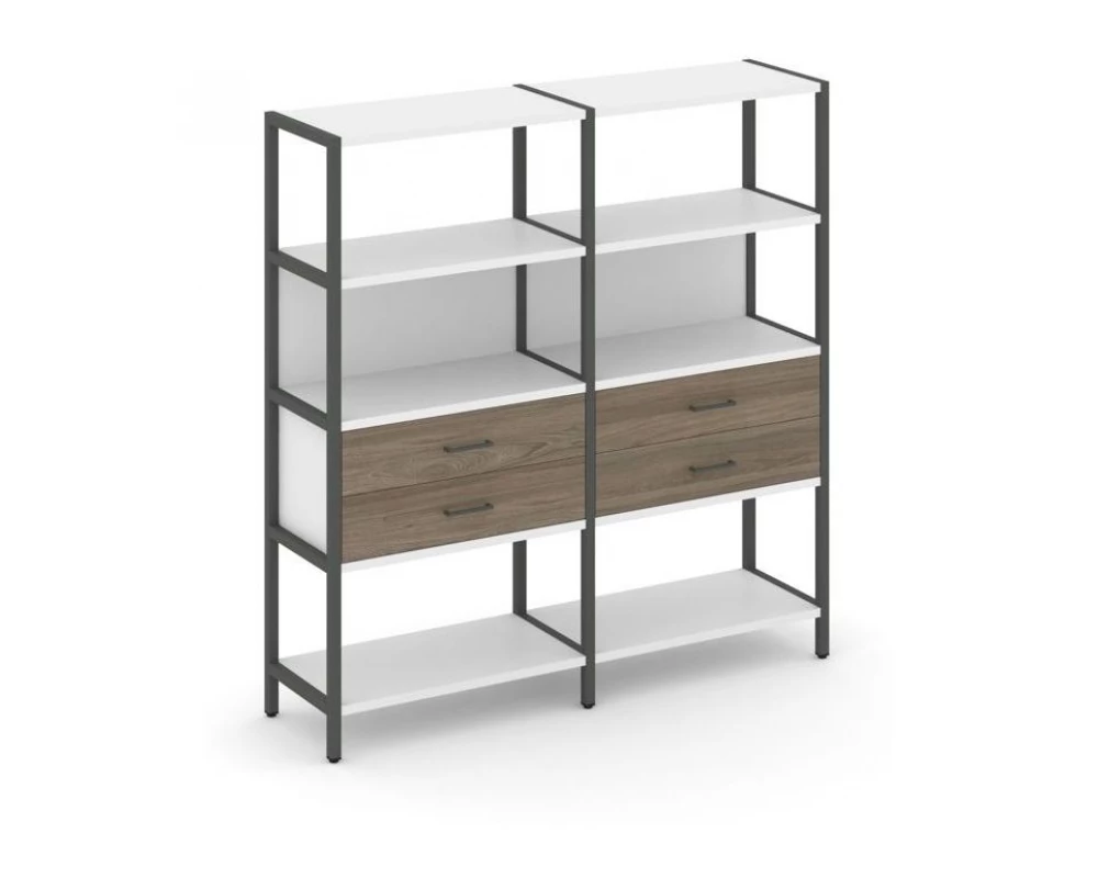 Двухсекционный стеллаж четырехярусный с ящиками 1590х400х1613 Shelf System