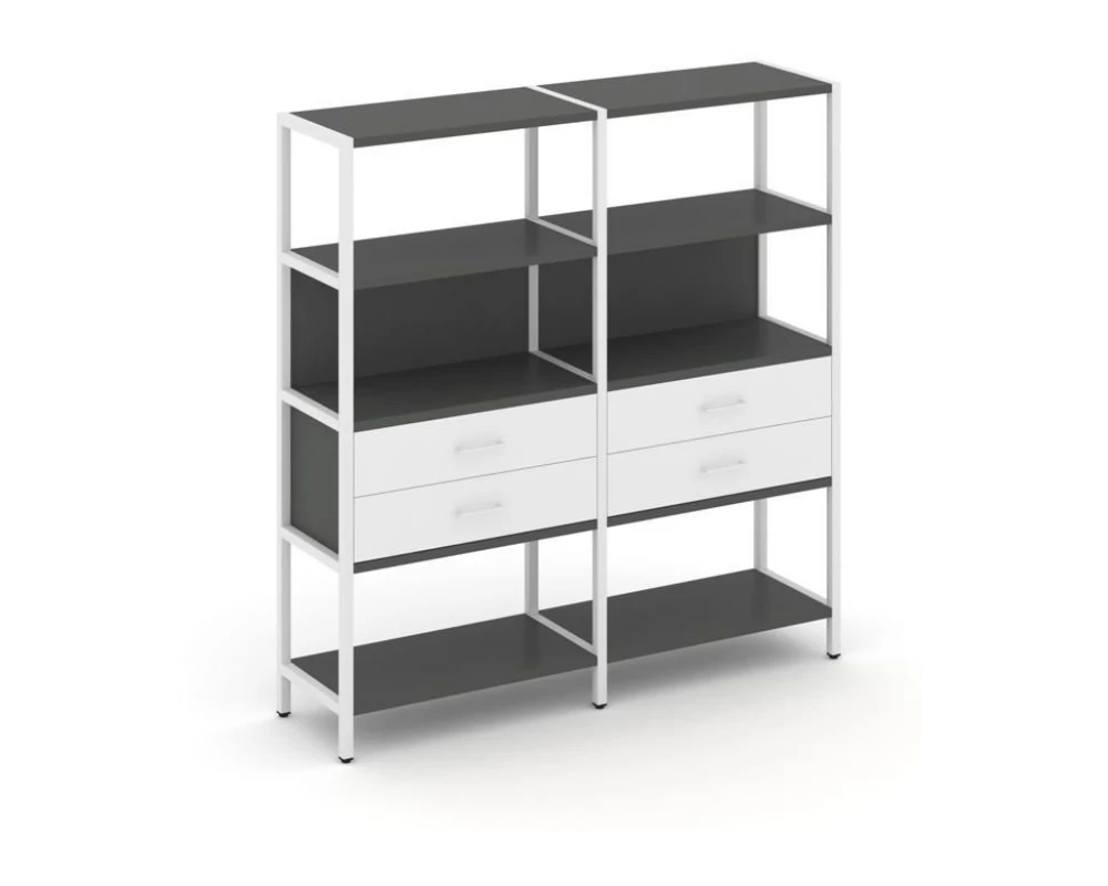 Двухсекционный стеллаж четырехярусный с ящиками 1590х400х1613 Shelf System
