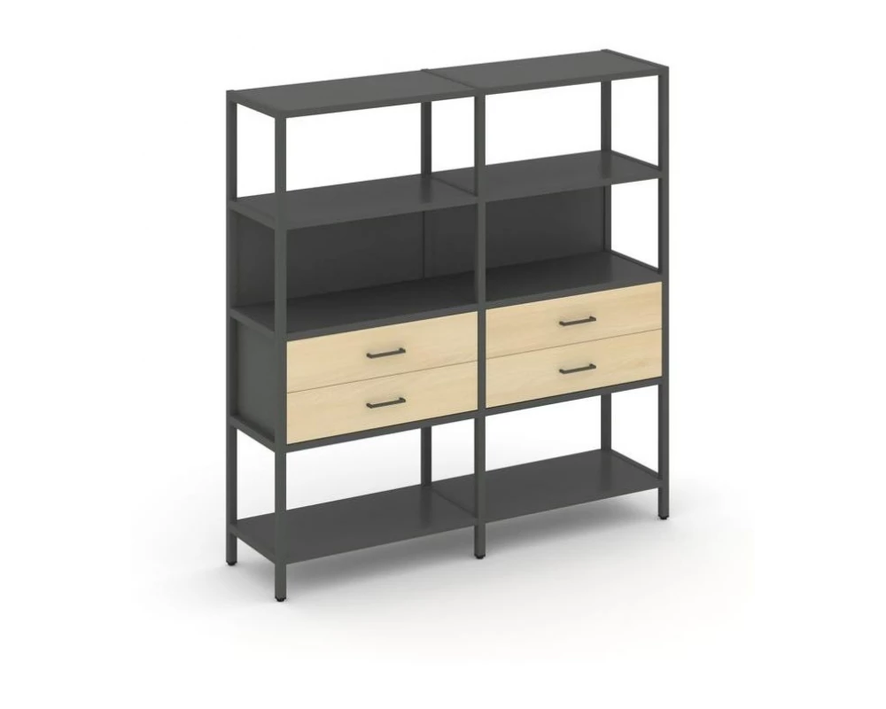 Двухсекционный стеллаж четырехярусный с ящиками 1590х400х1613 Shelf System