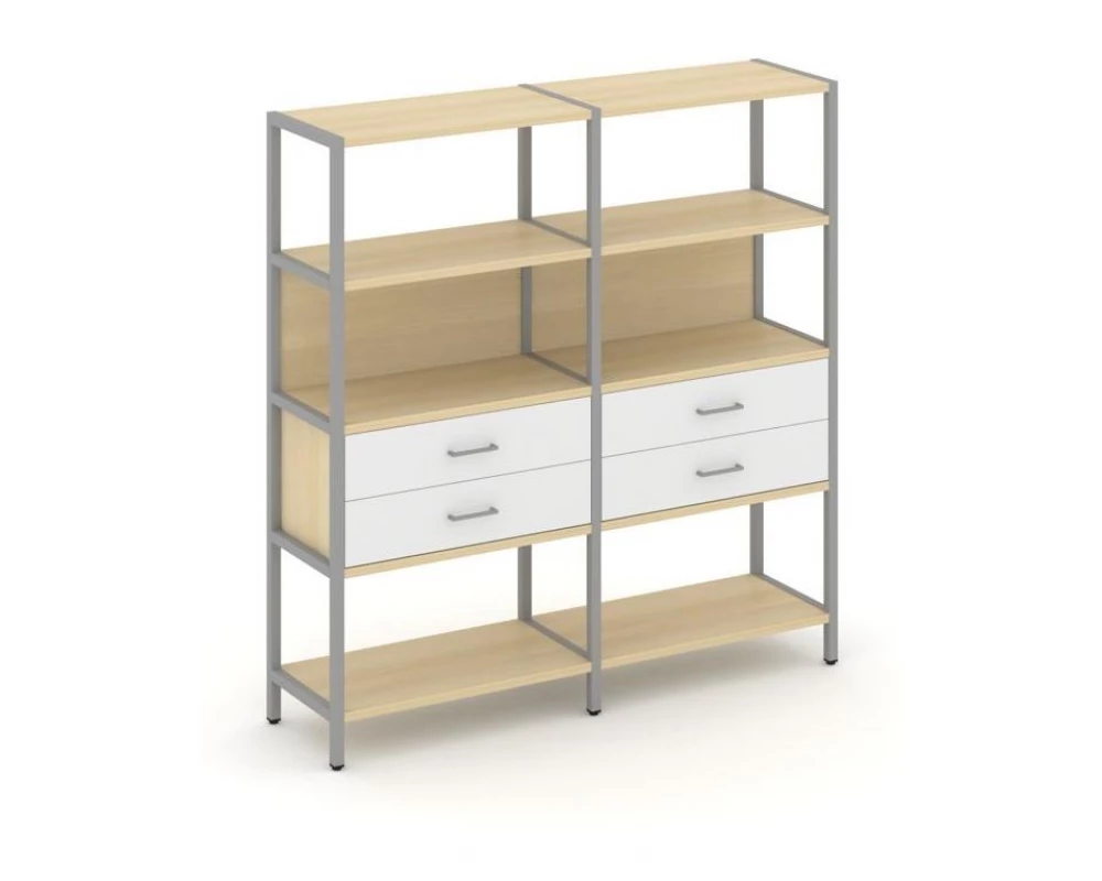 Двухсекционный стеллаж четырехярусный с ящиками 1590х400х1613 Shelf System