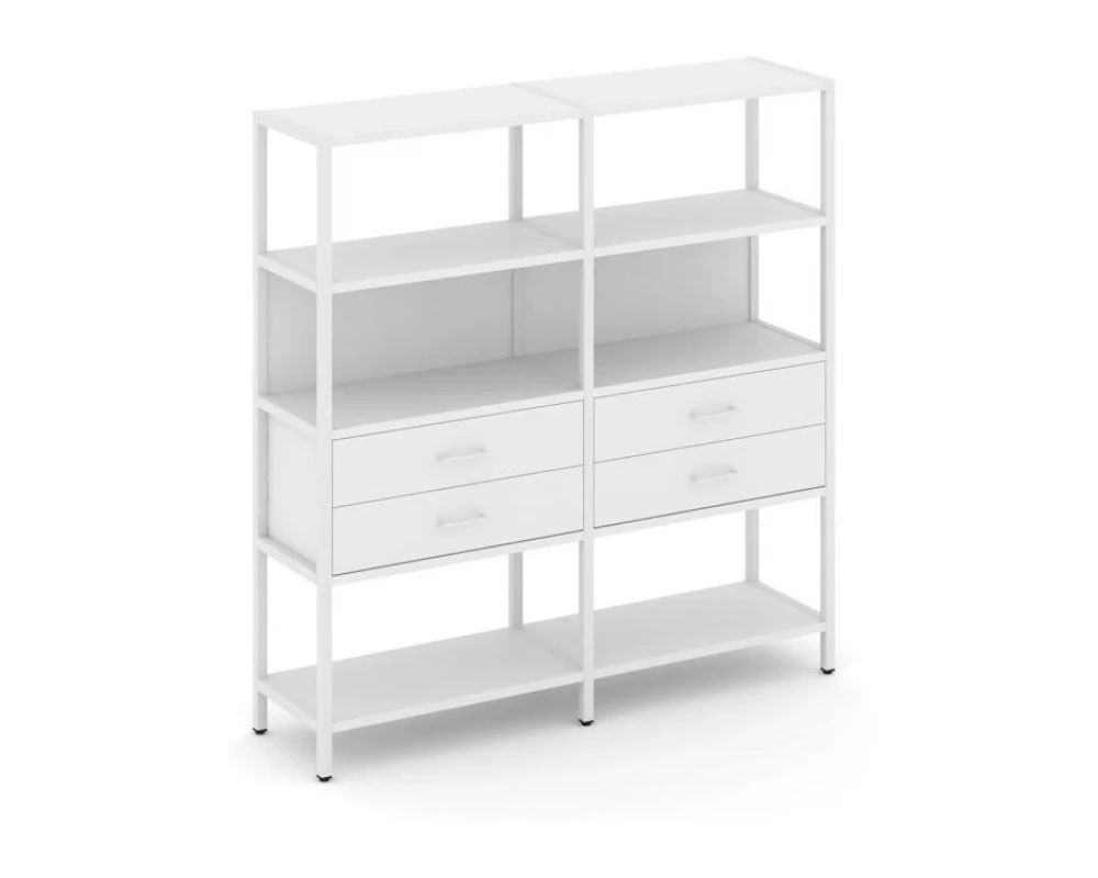 Двухсекционный стеллаж четырехярусный с ящиками 1590х400х1613 Shelf System