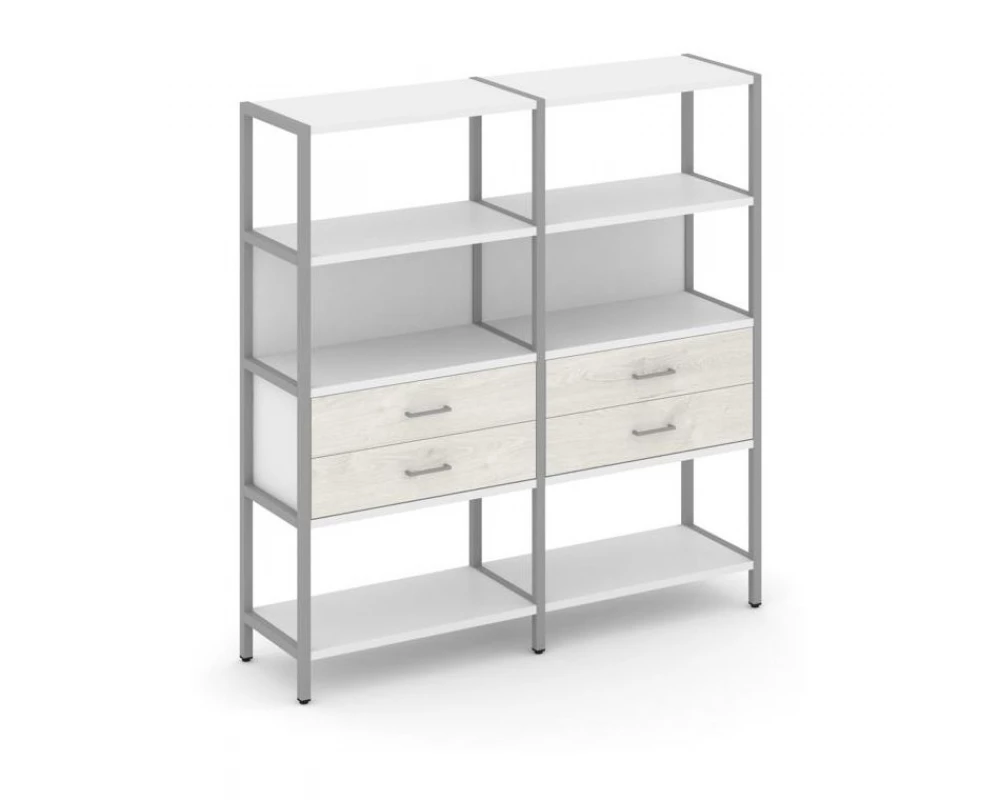 Двухсекционный стеллаж четырехярусный с ящиками 1590х400х1613 Shelf System