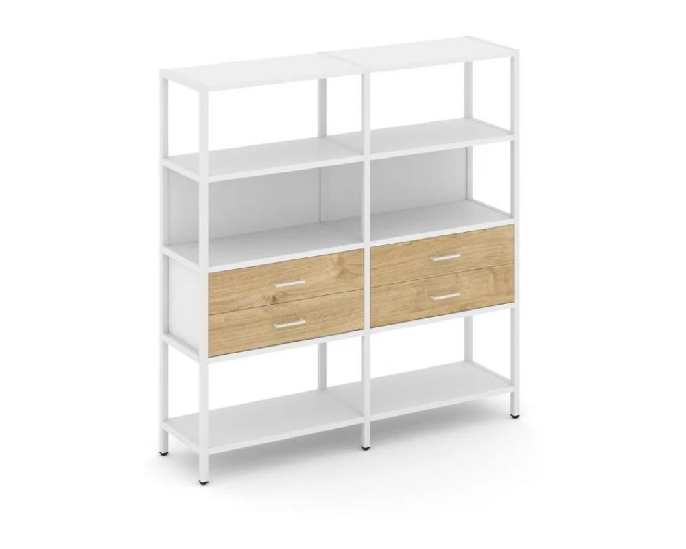 Двухсекционный стеллаж четырехярусный с ящиками 1590х400х1613 Shelf System