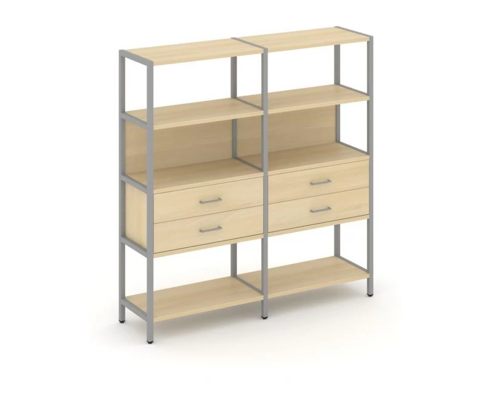 Двухсекционный стеллаж четырехярусный с ящиками 1590х400х1613 Shelf System