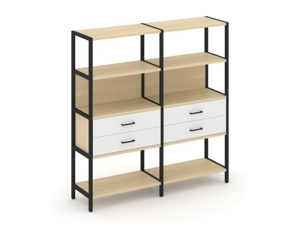 Двухсекционный стеллаж четырехярусный с ящиками 1590х400х1613 Shelf System