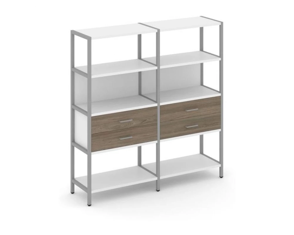 Двухсекционный стеллаж четырехярусный с ящиками 1590х400х1613 Shelf System