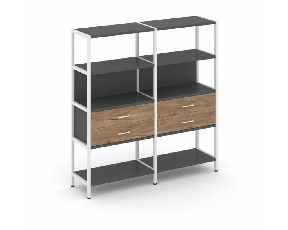 Двухсекционный стеллаж четырехярусный с ящиками 1590х400х1613 Shelf System