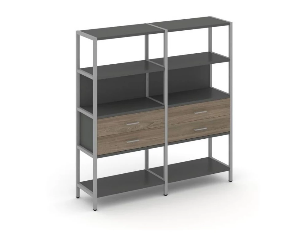 Двухсекционный стеллаж четырехярусный с ящиками 1590х400х1613 Shelf System