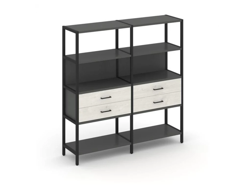 Двухсекционный стеллаж четырехярусный с ящиками 1590х400х1613 Shelf System