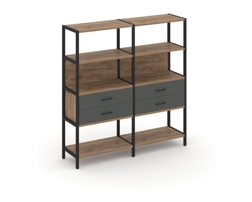 Двухсекционный стеллаж четырехярусный с ящиками 1590х400х1613 Shelf System