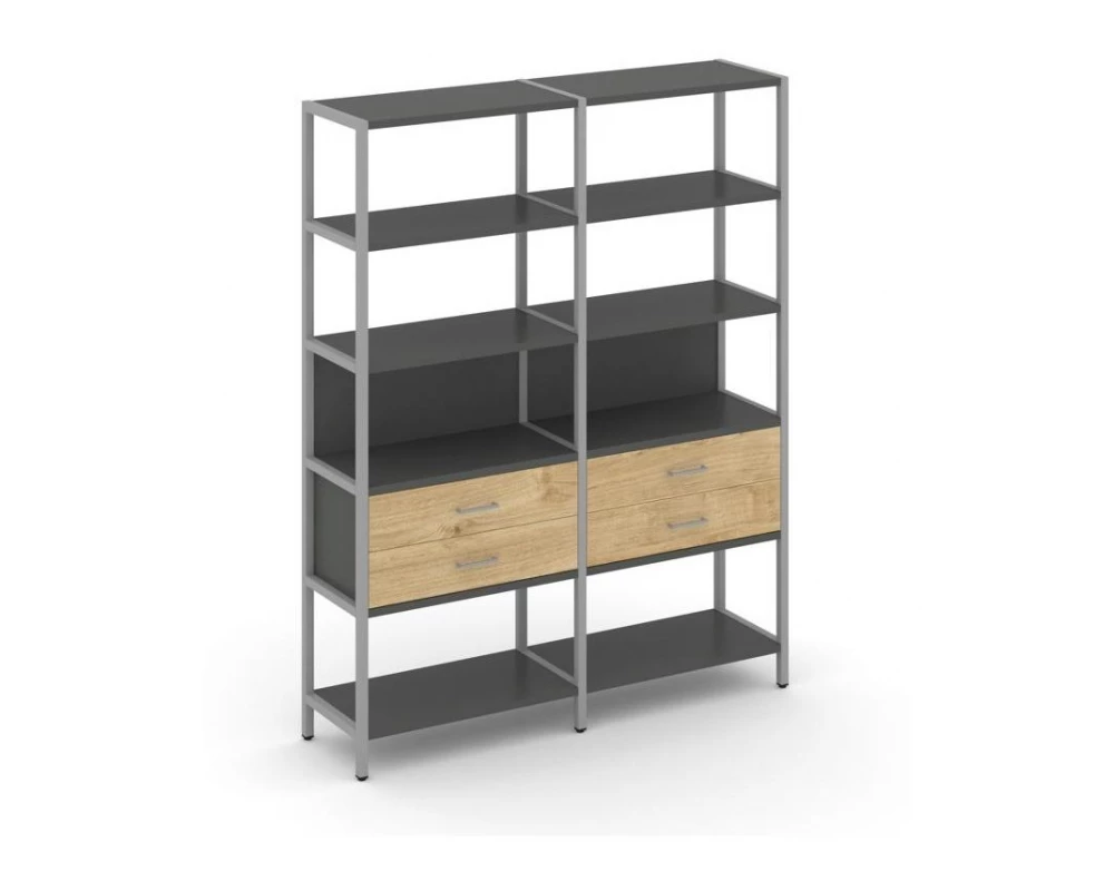 Двухсекционный стеллаж пятиярусный с ящиками 1590х400х1980 Shelf System