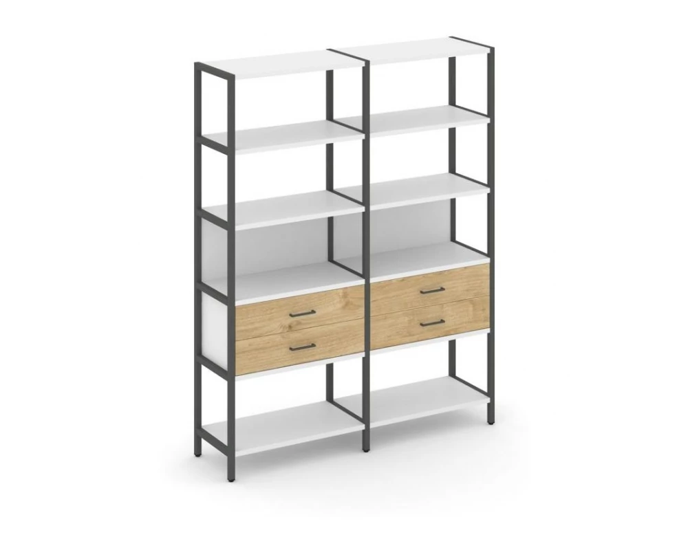 Двухсекционный стеллаж пятиярусный с ящиками 1590х400х1980 Shelf System