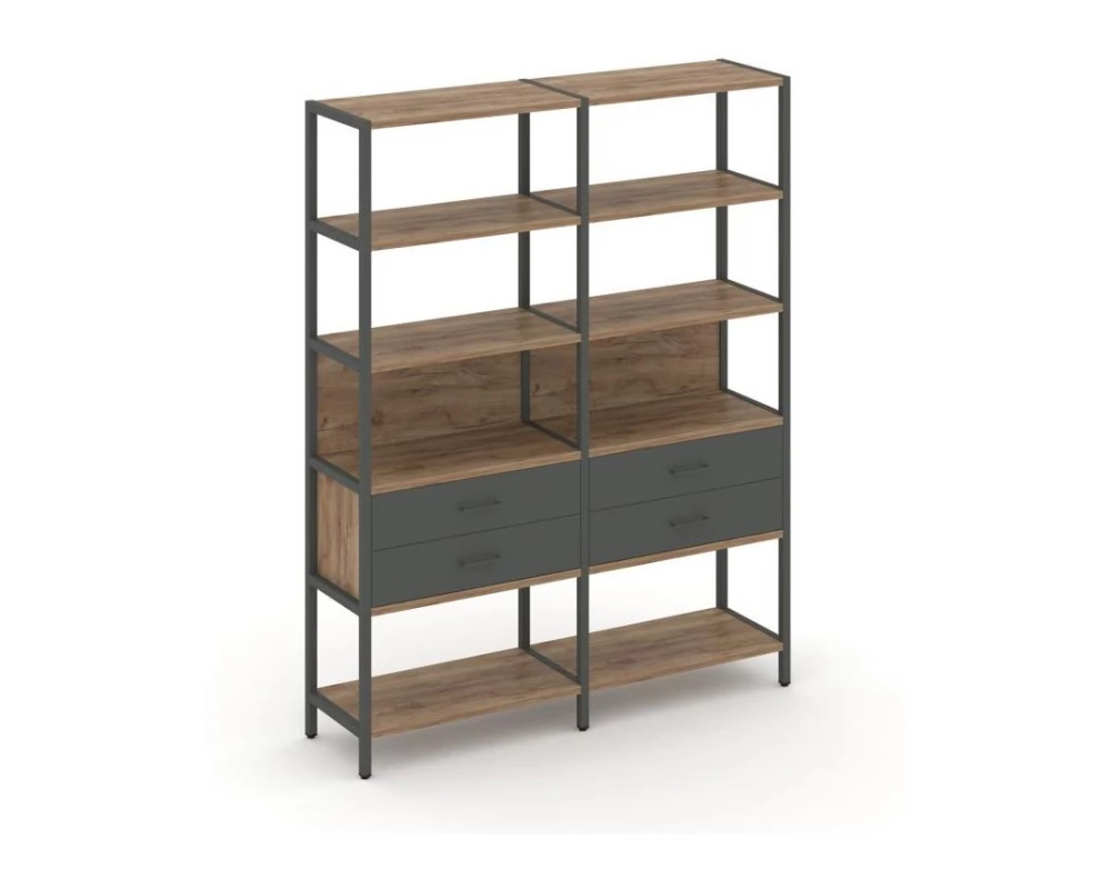 Двухсекционный стеллаж пятиярусный с ящиками 1590х400х1980 Shelf System