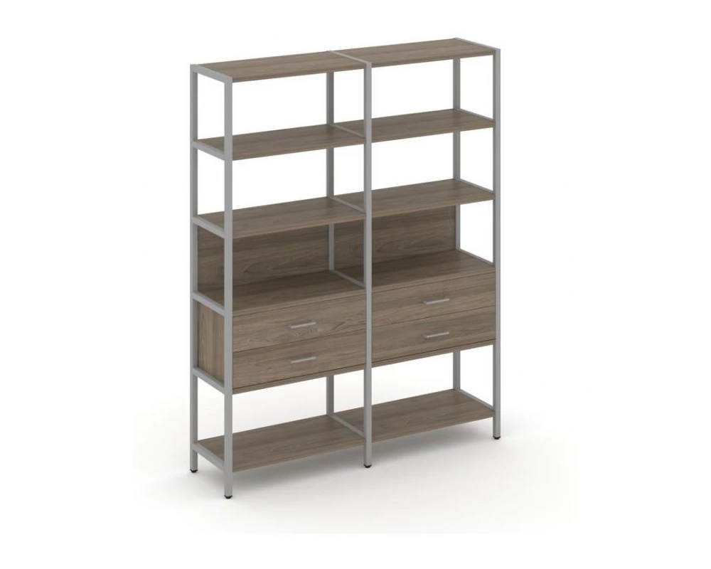 Двухсекционный стеллаж пятиярусный с ящиками 1590х400х1980 Shelf System