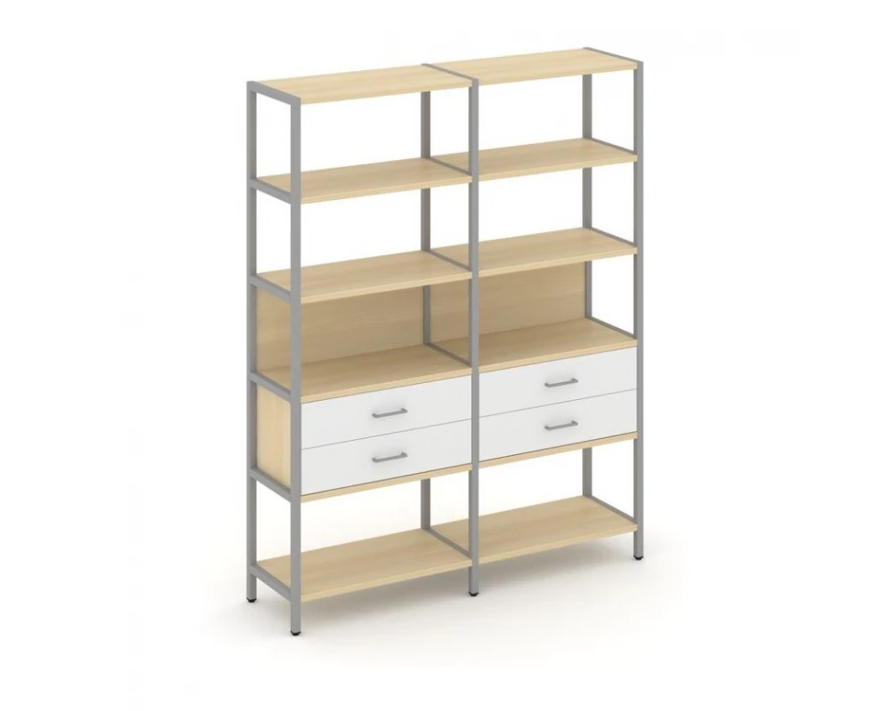 Двухсекционный стеллаж пятиярусный с ящиками 1590х400х1980 Shelf System