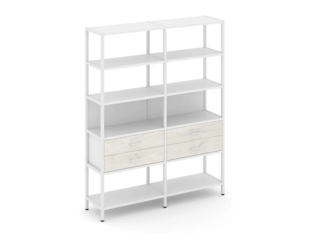 Двухсекционный стеллаж пятиярусный с ящиками 1590х400х1980 Shelf System