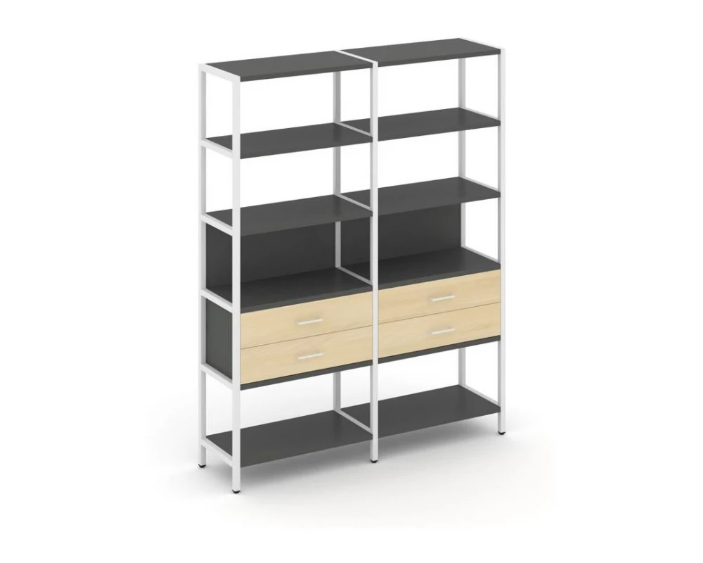 Двухсекционный стеллаж пятиярусный с ящиками 1590х400х1980 Shelf System