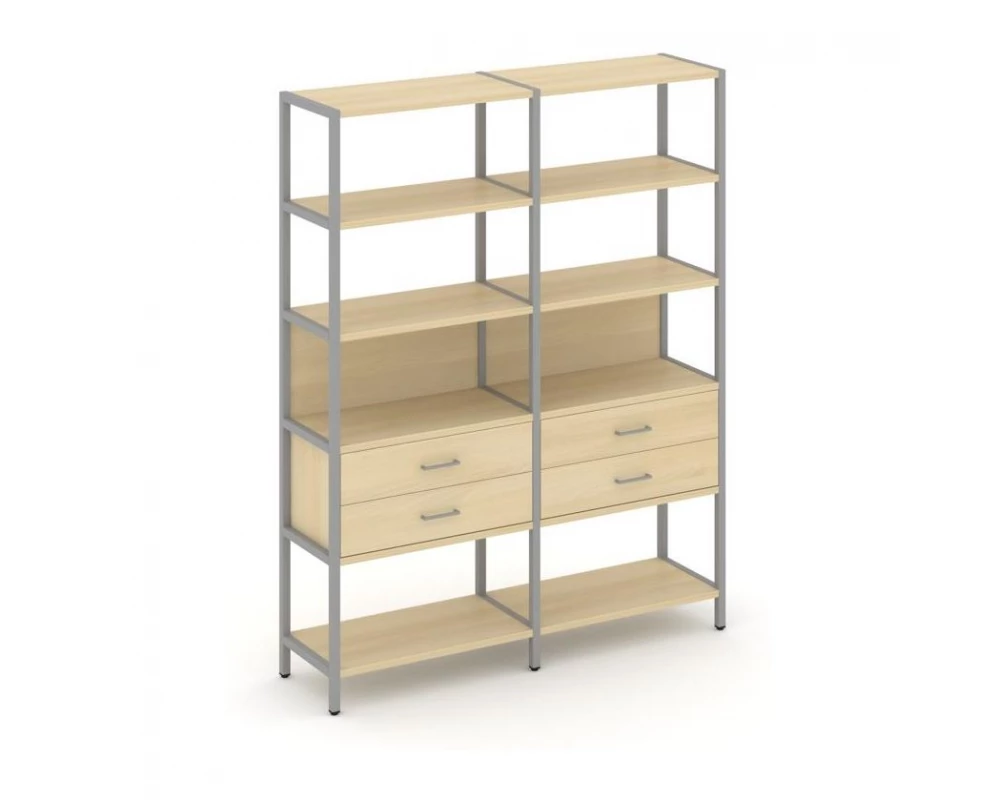 Двухсекционный стеллаж пятиярусный с ящиками 1590х400х1980 Shelf System