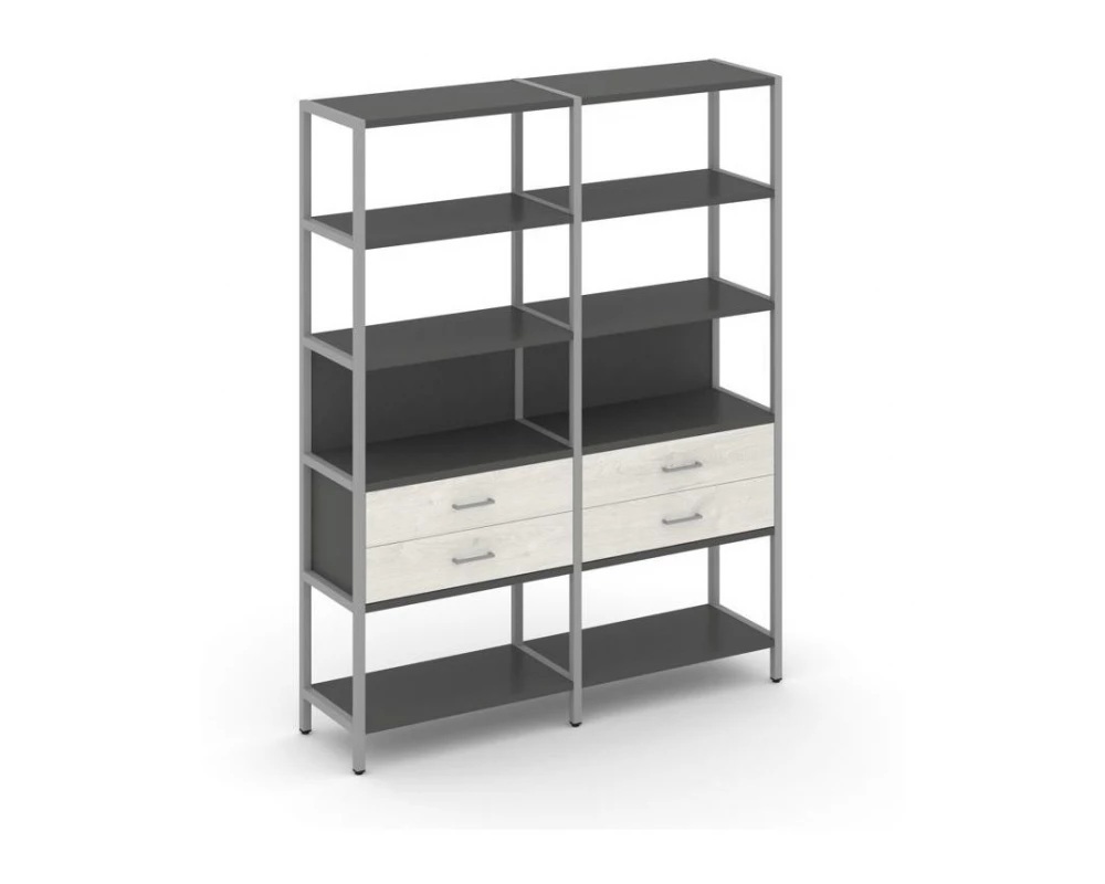 Двухсекционный стеллаж пятиярусный с ящиками 1590х400х1980 Shelf System