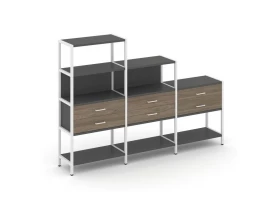 Трехсекционный стеллаж четырех/трех/двухярусный с ящиками 2730х400х1613 Shelf System images