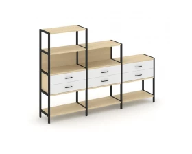 Трехсекционный стеллаж четырех/трех/двухярусный с ящиками 2730х400х1613 Shelf System images