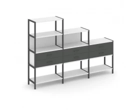 Трехсекционный стеллаж четырех/трех/двухярусный с ящиками 2730х400х1613 Shelf System images