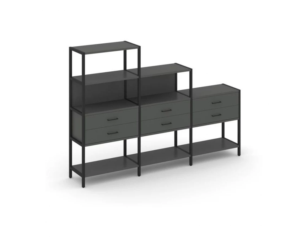 Трехсекционный стеллаж четырех/трех/двухярусный с ящиками 2730х400х1613 Shelf System