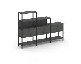 Трехсекционный стеллаж четырех/трех/двухярусный с ящиками 2730х400х1613 Shelf System images