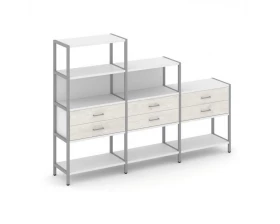 Трехсекционный стеллаж четырех/трех/двухярусный с ящиками 2730х400х1613 Shelf System images
