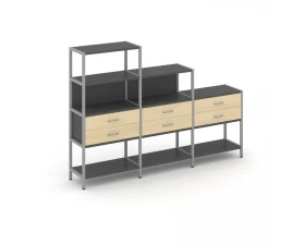 Трехсекционный стеллаж четырех/трех/двухярусный с ящиками 2730х400х1613 Shelf System images