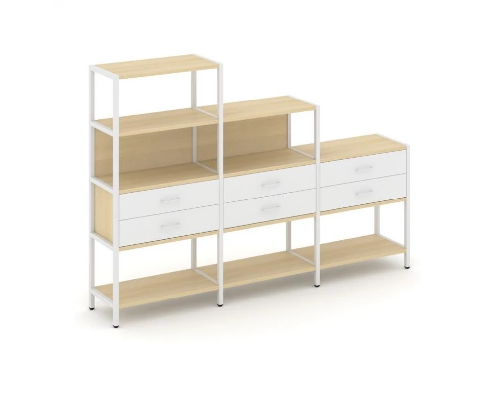 Трехсекционный стеллаж четырех/трех/двухярусный с ящиками 2730х400х1613 Shelf System