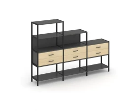 Трехсекционный стеллаж четырех/трех/двухярусный с ящиками 2730х400х1613 Shelf System images