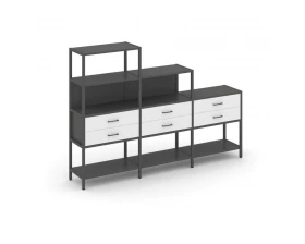 Трехсекционный стеллаж четырех/трех/двухярусный с ящиками 2730х400х1613 Shelf System images