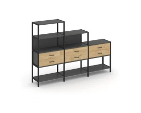 Трехсекционный стеллаж четырех/трех/двухярусный с ящиками 2730х400х1613 Shelf System images