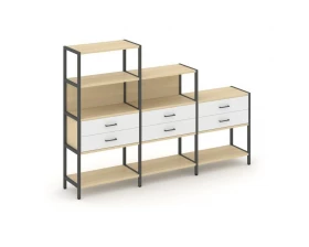 Трехсекционный стеллаж четырех/трех/двухярусный с ящиками 2730х400х1613 Shelf System images