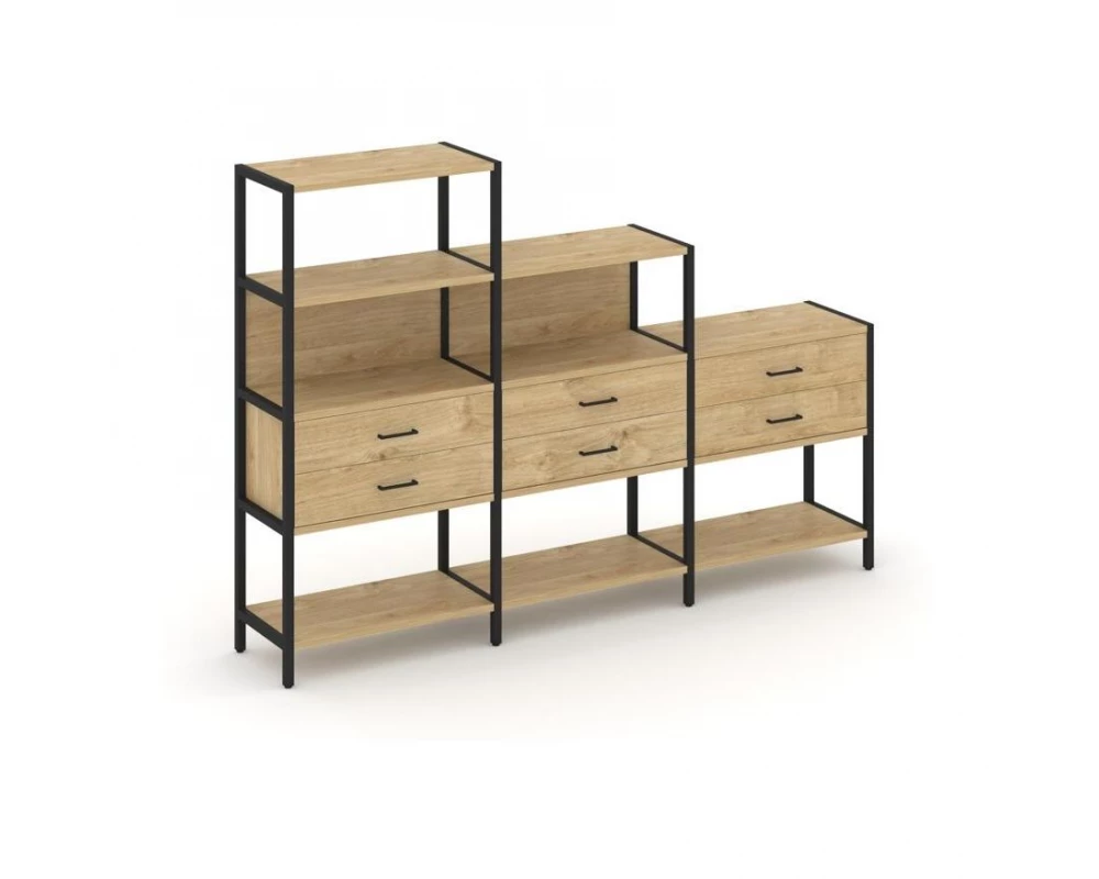 Трехсекционный стеллаж четырех/трех/двухярусный с ящиками 2730х400х1613 Shelf System