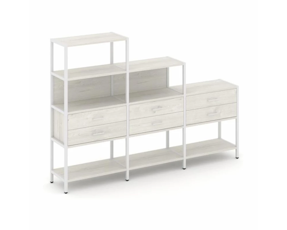 Трехсекционный стеллаж четырех/трех/двухярусный с ящиками 2730х400х1613 Shelf System