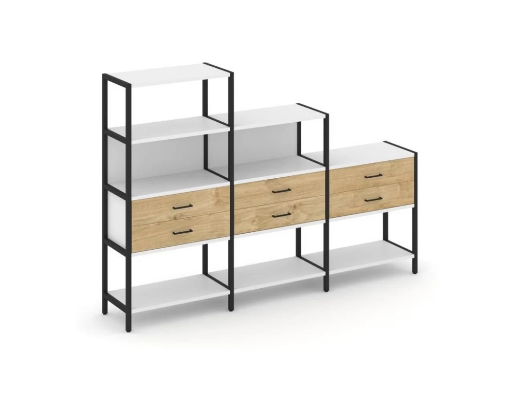 Трехсекционный стеллаж четырех/трех/двухярусный с ящиками 2730х400х1613 Shelf System